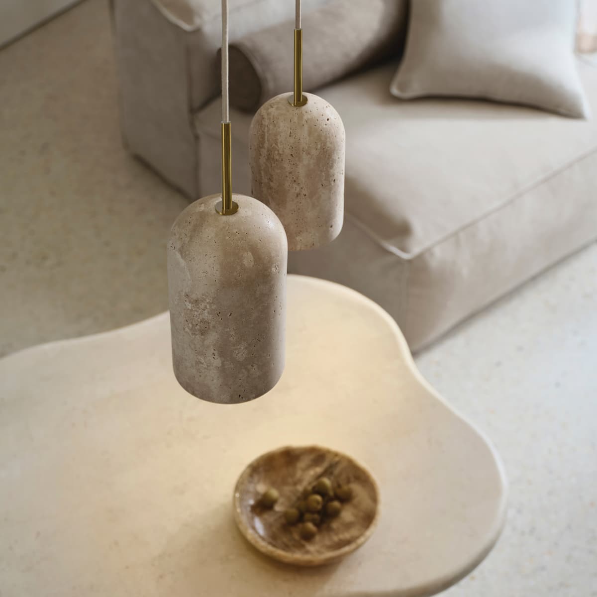 Made by Mayfair Rhodes 1 Light Large Pendant in Natural Travertine with Aged Brass Details-img-4