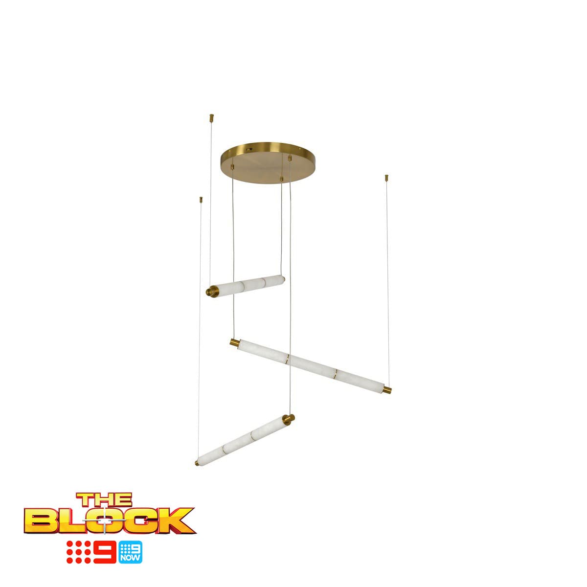 Made by Mayfair Cadence 3 Light LED Colour Switching Trapeze Pendant in Aged Brass with Spanish Alabaster-img-1