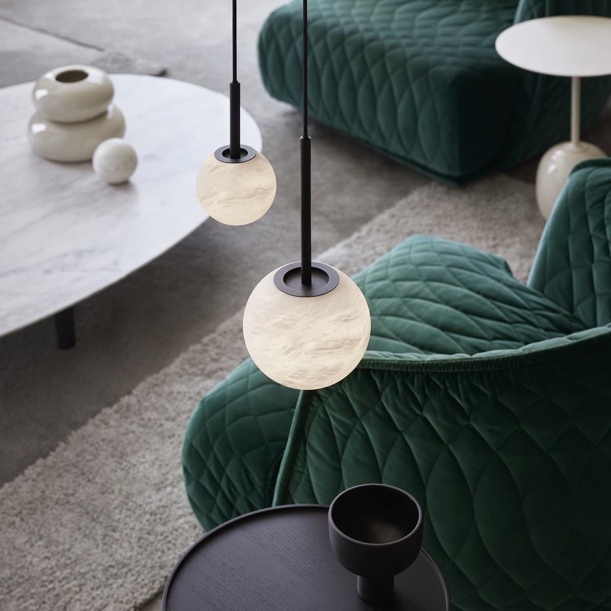 Made By Mayfair Lucent 1 Light 160mm Pendant in Matte Black with Spanish Alabaster-img-3