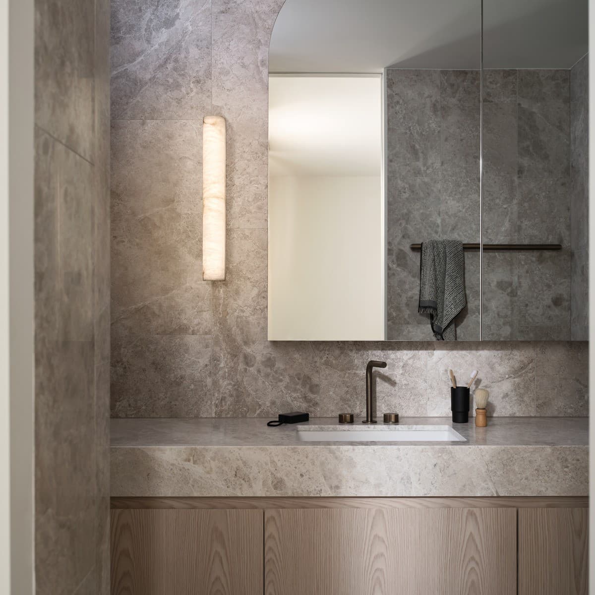 Made By Mayfair Times 600mm LED Colour Shifting Linear Wall Sconce in Spanish Alabaster-img-5