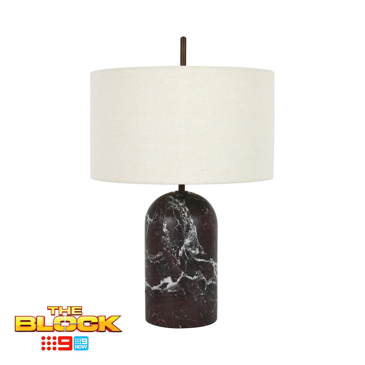 Made by Mayfair Rhodes 1 Light Table Lamp in Cherry Marble with Bronze Detail and Off-White Linen Shade-img-1